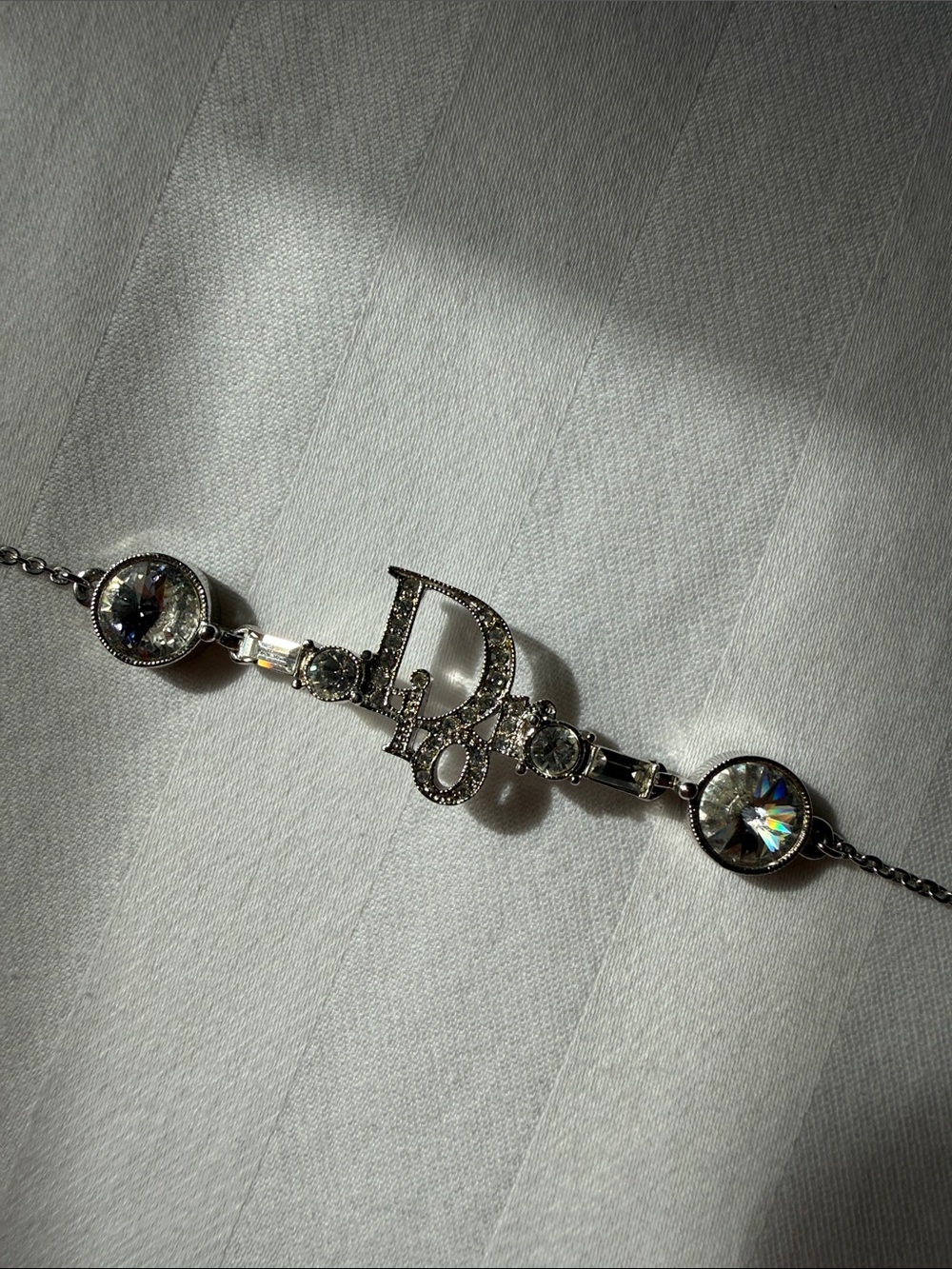 Dior Silver-Tone Crystal Logo Bracelet with Clear Stones